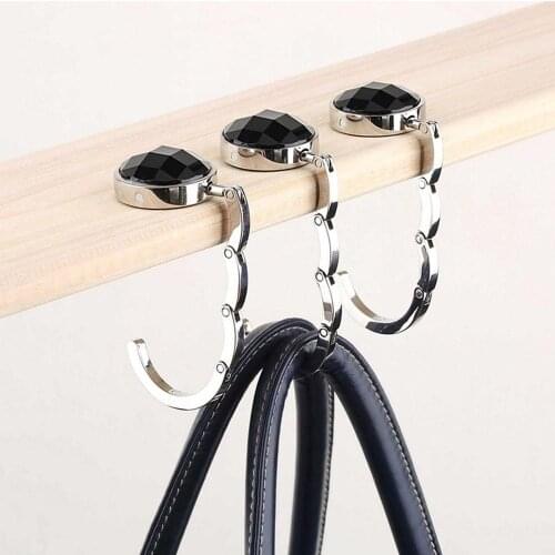 2pcs Portable Folding Round Crystal Alloy Purse Bag Handbag Holder Hook Desk Table Hanger Accessories For Office School Supplice