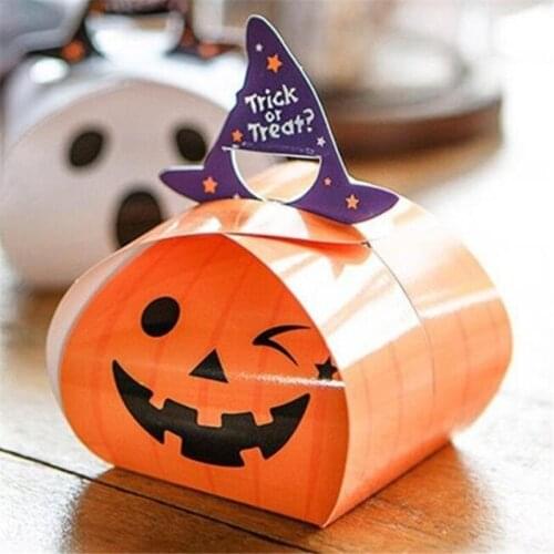 20Pcs New Halloween White Ghost Pumpkin Candy Paper Packaging Gifts Box Portable Handle Wedding Birthday Party Chocolate Boxes