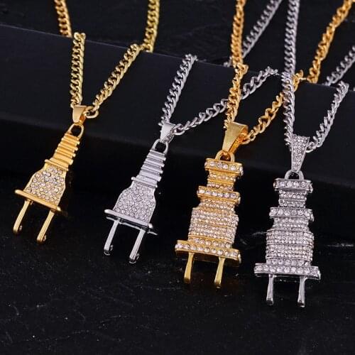 2021 New Gold-Plated Electrical Plug Shape Pendants Necklaces Men Women Hip Hop Charm Chains Bling Cubic Zirconia Jewelry Gifts