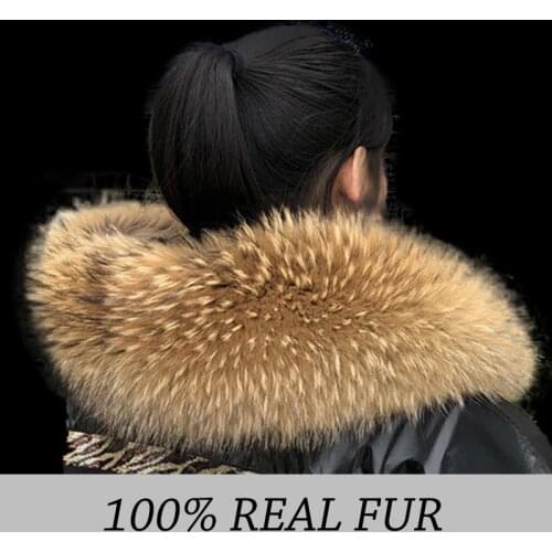 2021 Real Raccoon Fur Scarf 100% Natural Large Fur Collar Winter Coat Neck Cap Genuine Warm 60cm 65cm 70cm 75cm 80cm Long #21