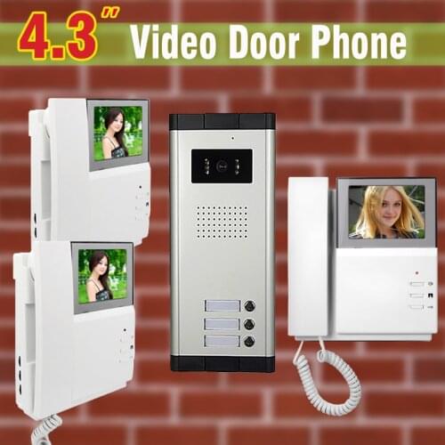 3 unit Apartment Video Door Phone Intercom System 4.3" Monitor video doorbell visual intercom System For Apartments
