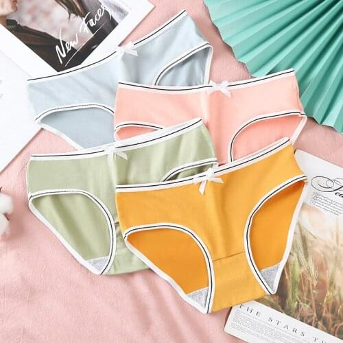 3Pcs/set M-XL Womens Solid Cotton Crotch Underwear Korean Style Polyester Panties Mid-waist Girl Cute Briefs Sexy Bow Lingerie