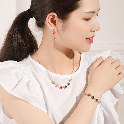 4pcs/Set Natural Rainbow Crystal Jewelry For Women Necklace Bracelet Earrings Anklet Set Fashion Party Fine Jewelry