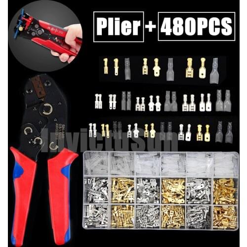 480PCS 2.8/4.8/6.3mm Spade Crimp Terminals Universal Seal Spring Plug Insulated Electrical Wire Connectors SN48B Plier Kit