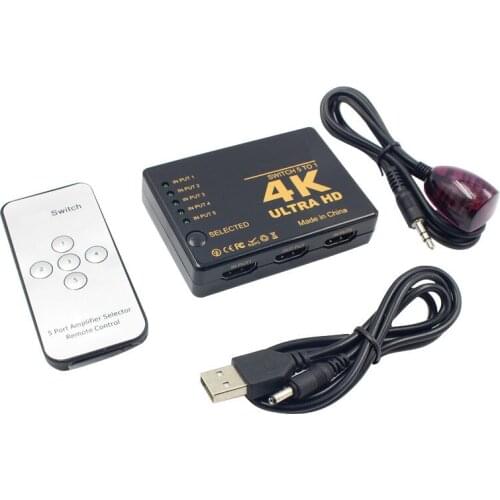 4K*2K 3840*2160P Mini HDMI-compatible 5in1 5 port HDMI-compatible Switch Splitter With Remote Control For TV Box PS3 DVD TV BOX