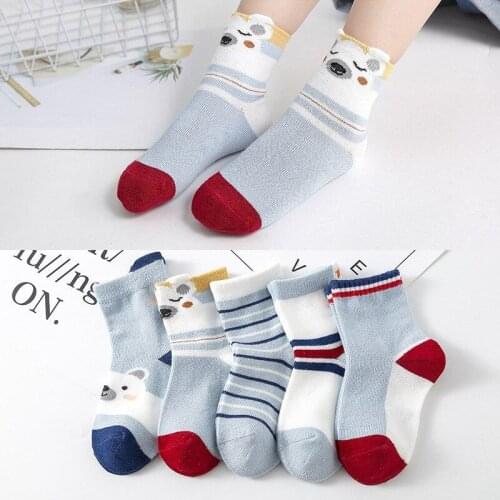 5 Pairs Kids Baby Boy Socks Children Cartoon Striped Socks Girls Kids To School Sport Baby Girl Clothes Spring Autumn Winter