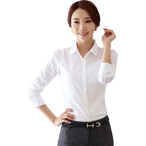 Basic White Blouse Shirt for Women Long Sleeve Turn Down Collar Office Lady Work Formal Shirts Casual Tops Blouses Female 2019