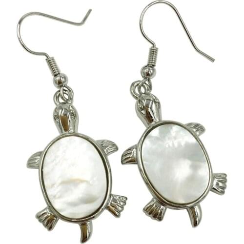 Free Shipping Women Fashion Jewelry White Mother of pearl Shell Turtle beads Earring 1Pair C8490