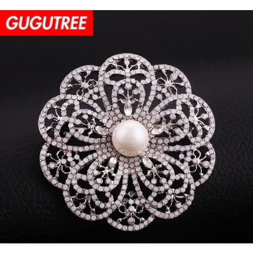 GUGUTREE brooch breastpin pearl flower patch metal patches badges applique patches for clothing HH-81