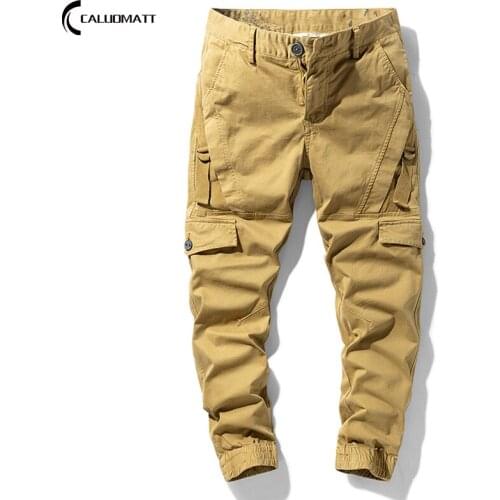2021 New Spring Ribbon Mens Cotton Cargo Pants Clothing Autumn Casual Fashion Elastic Waist Quality Pantalones Cargo Pants Men