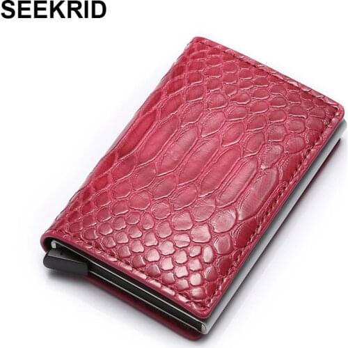 RFID Blocking 2020 Credit Card Holder Men Women Snake Print Aluminium Alloy Leather Cards Case Card Box Mini Wallet Slim Purse