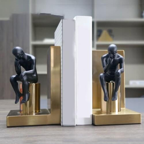 Decorative Book Ends, Anti-slip Iron Bookends Thinker Statue Supports Magnetic Rack Book Stoppers Bookshelf Decoration Ornament