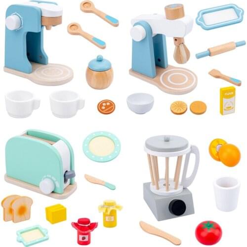 Wooden Kitchen Pretend Play Toy Simulation Wooden Coffee Machine Toaster Machine Food Mixer Baby Early Learning Educational Toys