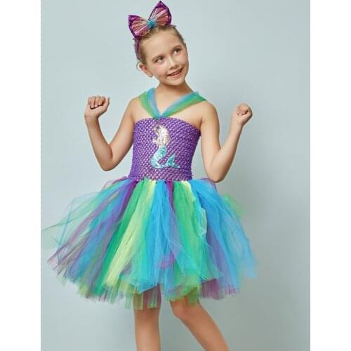Baby Mermaid Costume Dress For Party Show Halloween Cartoon Costum Cosplay Outfit Girls Tutu Dress Purim Carnival Disguise Cloth