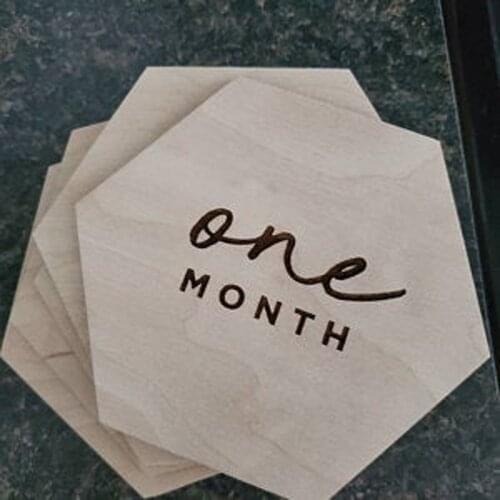 Baby Monthly Milestone Hexagon, Wooden Baby Marker, Set of Wooden Monthly Milestone Carving Boards for 12 Months