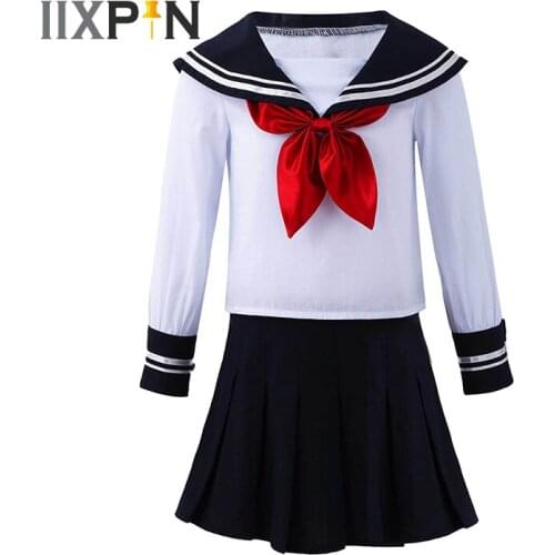 Kids Student Costume Children Girls Japanese School Uniform Top Pleated Skirt Set Cosplay Performance Carnival Fancy Dress Suit