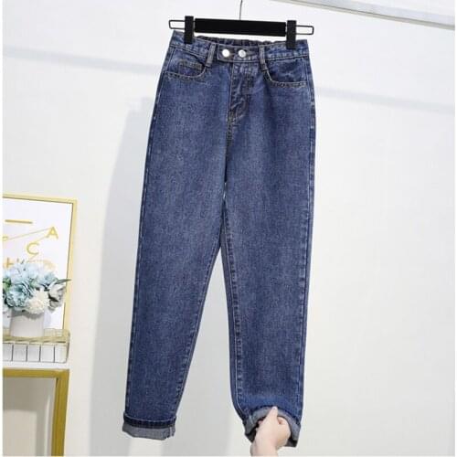 Spring Elastic Back Waist Womens Jeans High Waist Harem Pants Female Double Buttons Ankle Length Denim Mujer Loose Cusaul Jeans