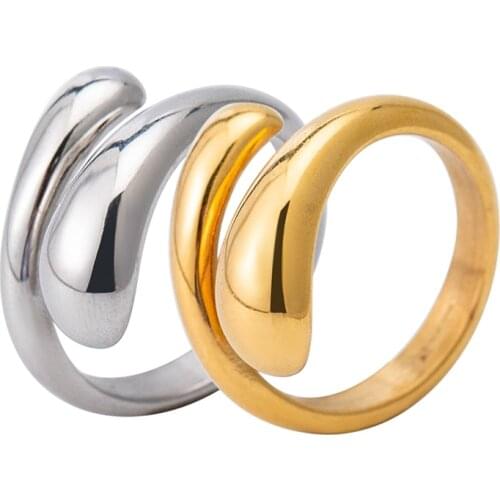 Elegant Fashion Wedding Brand Rings Stainless Steel Gold Color Irregular Teardrop-Shaped Couple Ring For Women Men