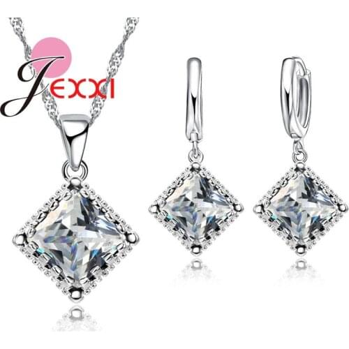 Fine 925 Sterling Silver Crystal Bridal Wedding Jewelry Sets For Women Engagement Necklace Earring Set Accessory