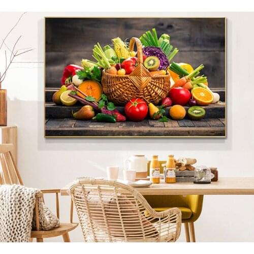 Modern Fruit and Basket Canvas Painting Posters and Prints Wall Art Pictures for Kitchen Dining Room Decoration Cuadros No Frame