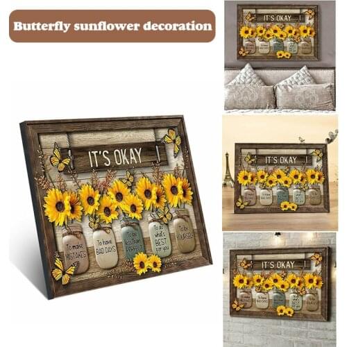 Butterfly Sunflower Wall Art Painting Creative Framed Ornament for Home Living Room Bedroom Decoration Dropship Home Decor