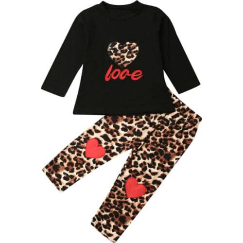 2019 Autumn Toddler Kids Baby Girl Clothes Long Sleeve Tops+Leopard Leggings Pants 2pcs Outfit Size 2-6Y