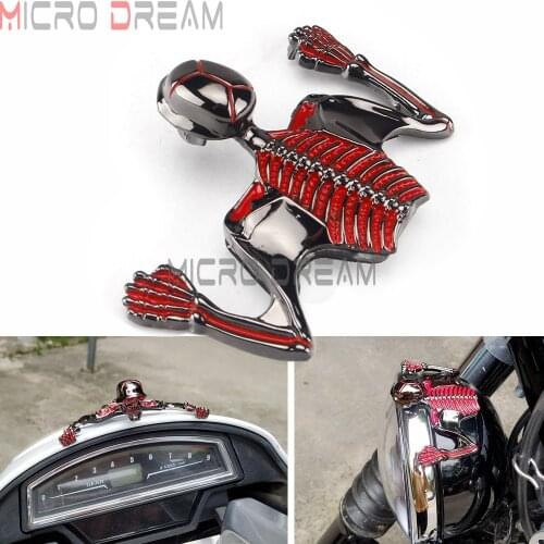 5.75" 7" Headlight Visor & Fender Vintage Red Crack Style Skull Skeleton Ornament For Harley Sportster XL Softail Bobber Chopper