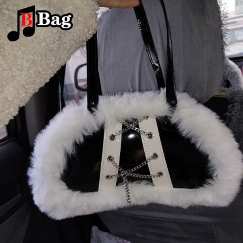 Fashion Design Women Punk PU Leather Shoulder Bags Lolita Plush underarm Uniform bag Y2K Spice Girl messenger bag Handbag