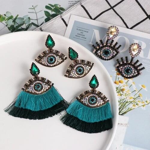 FASHIONSNOOPS Tassel Earrings For Women Vintage Earrings Geometric Eye Pendant Dangle Statement Earrings Charm Fringed Earrings