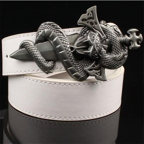 Fashion cool mens belt knife buckle punk belt metal buckle leather belt snake pattern wild sword snake pattern punk rock style