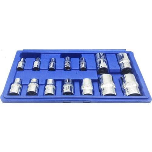 New 14pcs/set 1/4 inch 3/8 inch 1/2 inch Torx Star Bit Female E Socket Set E4 E5 E6 E7 E8 E10 E11 E12 E14 E16 E18 E20 E22 E24