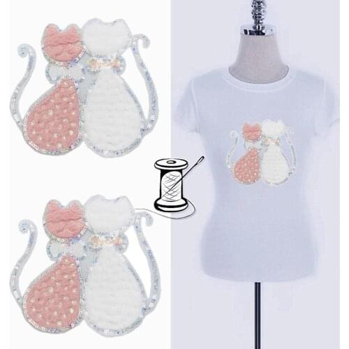 Biker Patches for clothing 210mm Cats Sequined Plush Fabric Sequins Strange thingst Patch Fashion T-shirt Women Clothes Stickers