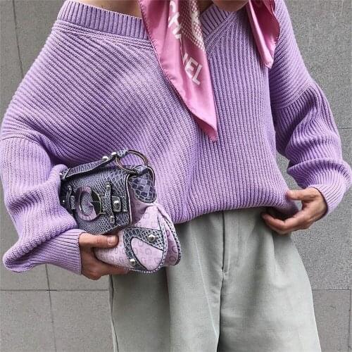 2020 fall new fashion all-match front and rear V-neck loose knit sweater long-sleeved slim slimming oversized top