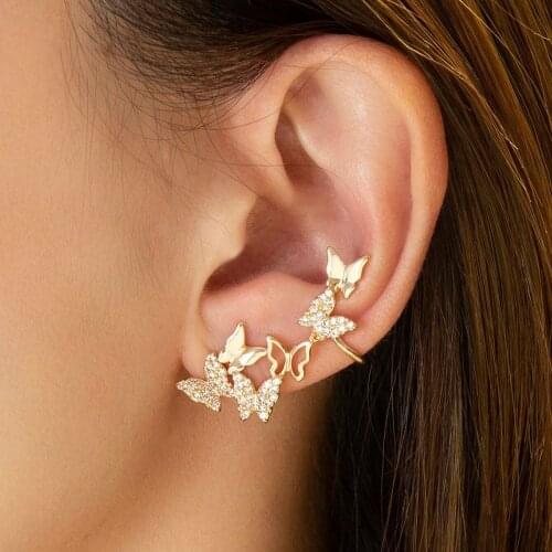 New Cute Butterfly Ear Clip Earrings for Women Luxury Creative Design High Quality Jewelry Mosaic Rhinestones All-match Hot