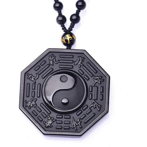 Black BAGUA Obsidian Necklace Yin Yang Men Women Neckless Jewelry Natural Crystal Stone Beads Neck Erkek Kolye Bijoux Femme