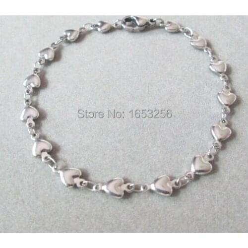 On sale in bulk 5pcs lot 316L Stainless Steel Charming Heart Chain Link Bracelet For Women Ladies 4mm 8