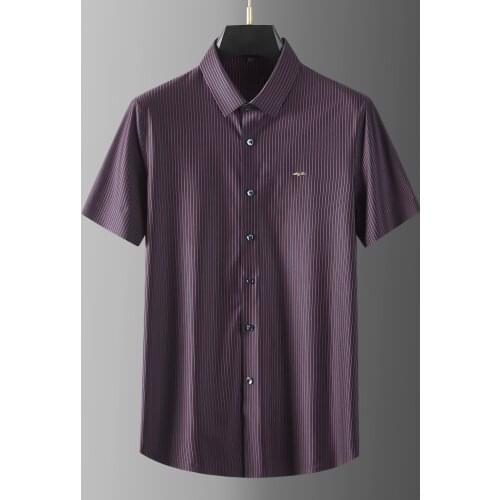 Minglu Vertical Stripe Male Shirts Luxury Short Sleeve Embroidery Casual Mens Dress Shirts Fashion Slim Fit Party Man Shirts 3xl