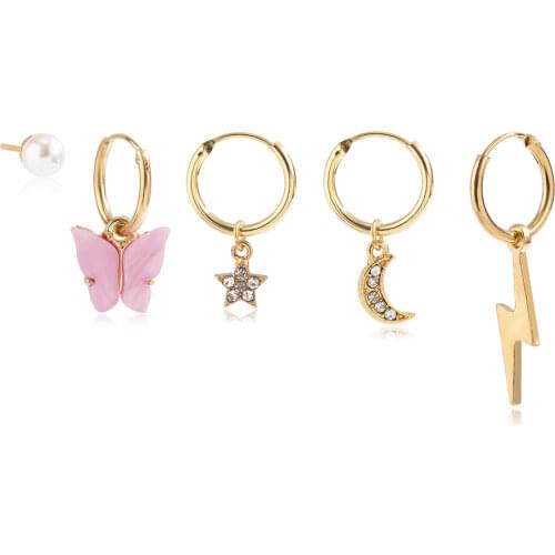 1 Set/5pcs Dangle Earrings For Women Girls Trendy Classic Elegant Moon Star Flash Pearl Butterfly Earring Fashion Jewelry Gifts