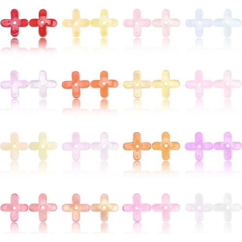 100Pcs Glass Four-leaf Petal Beads 10mm Top Drilled Glazed Crystal Flower Pendants Jewelry Making Hairpin Handmade DIY Accessory