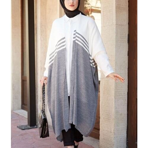 TUGBA Knitwear Striped Panço Gray Muslim Women 'S Cardigan İslamic Muslim clothes for ladies casual summer 2021 ilbahar turkish