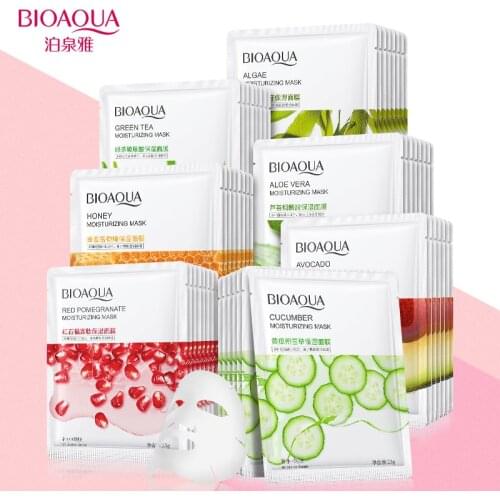 BIOAQUA 1Pcs Aloe Vera Honey Pomegranate Cucumber Avocado Green Tea Moisturizing Mask Refreshing Brighten Skin Colour Mask
