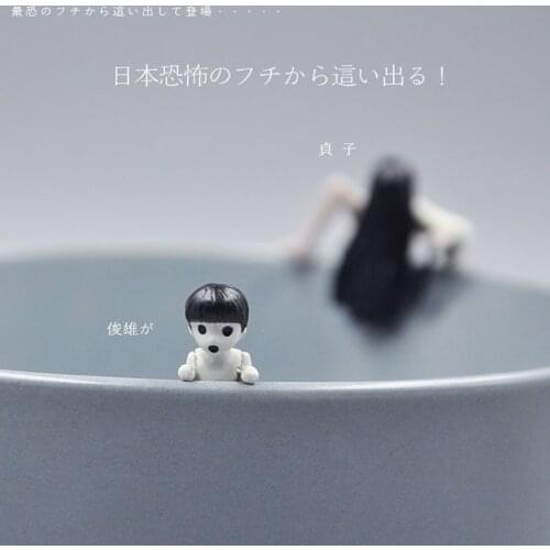 Japanese Mini Capsule Toys Sadako Grudge Rim Static Action Figure Toys Spoof For Tea Cup Ornaments Hand Model Toys For Children
