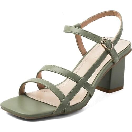 2021New Summer Square Toe Ivory Sandals for Women Rubber Antiskid Sole 34-40 Size Green Fashion Shoes for Girls