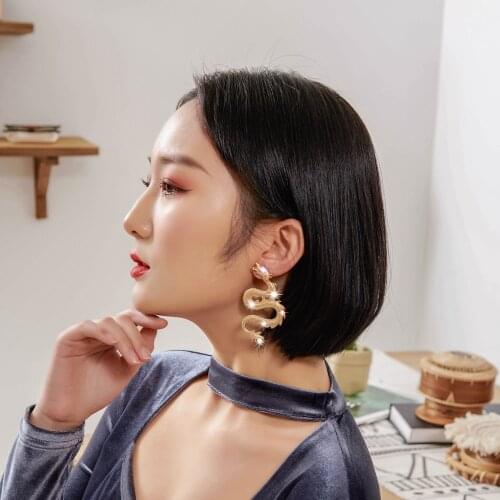 Flatfoosie Vintage Dragon Roar Stud Earrings for Women Personality Jewelry Punk Gold Color Statement Earring Fashion Female Gift