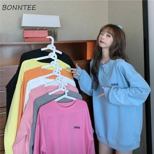 No Hat Hoodies Sweatshirts Women Fashion All-match Letter Long Sleeves Autumn Casual Simple Korean Style Loose O-neck Chic Ins
