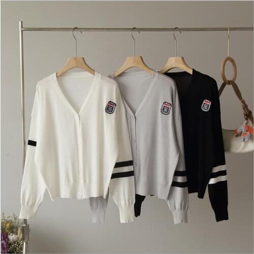 Winter Women Korean Preppy Style Knitted Basic Sweater Cardigan Long Sleeve black white Casual Sweater Jumpers Tops Outerwear