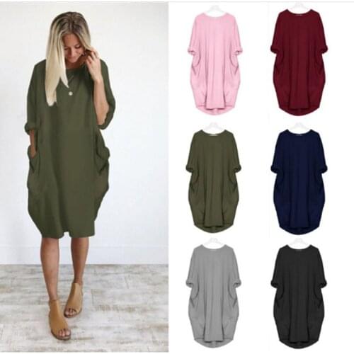 Women Casual Loose Midi Dress with Pocket Ladies Short Sleeve Long Tops Female Streetwear Plus Size T Shirt Dress Vestidos