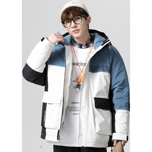 Winter Mens Big Prockets Cargo Puffer Jackets Loose Patchwork Hooded 90% White Duck Down Coats Male Thick Overcoats JK-957