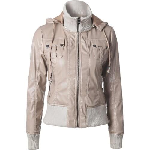 2021 New Women Fashion PU Leather Jacket Female Motorcycle Removable Hood winter coat Female Warm Genuine Leather Jackets