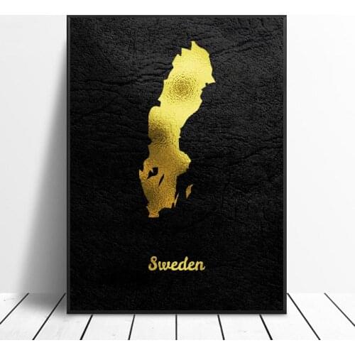 Golden Map Art Sweden Art Canvas Poster Home Decor Painting No Frame